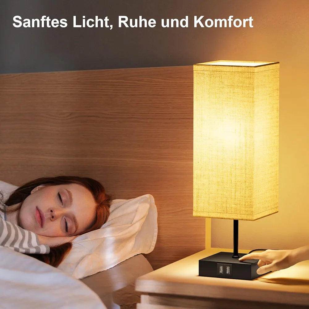 FANSANMY Candeeiros de mesa de cabeceira, candeeiros de mesa com 2 portas USB de carregamento rápido, 3 temperaturas de cor e regulação contínua, 2 lâmpadas E27 de 6 W para quarto, sala, escritório