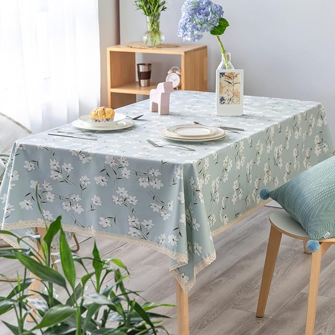 GLORY SEASON Yağlı Su Geçirmez Masa Örtüsü, Dökülmez, Leke Tutmaz, Rustik, Pamuk, Keten, Baskılı Kumaş, Dikdörtgen, PU, Vinil, Dış ve İç Dekorasyon için Masa Örtüsü