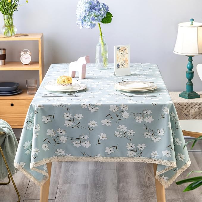 GLORY SEASON Yağlı Su Geçirmez Masa Örtüsü, Dökülmez, Leke Tutmaz, Rustik, Pamuk, Keten, Baskılı Kumaş, Dikdörtgen, PU, Vinil, Dış ve İç Dekorasyon için Masa Örtüsü