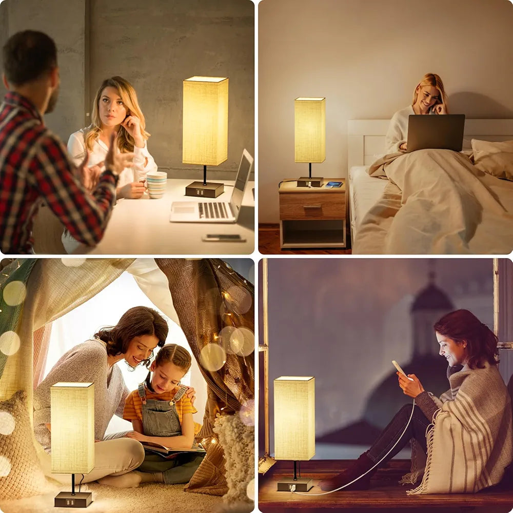 FANSANMY Candeeiros de mesa de cabeceira, candeeiros de mesa com 2 portas USB de carregamento rápido, 3 temperaturas de cor e regulação contínua, 2 lâmpadas E27 de 6 W para quarto, sala, escritório