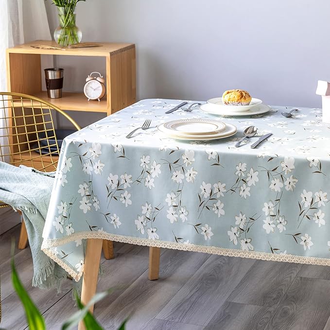 GLORY SEASON Yağlı Su Geçirmez Masa Örtüsü, Dökülmez, Leke Tutmaz, Rustik, Pamuk, Keten, Baskılı Kumaş, Dikdörtgen, PU, Vinil, Dış ve İç Dekorasyon için Masa Örtüsü