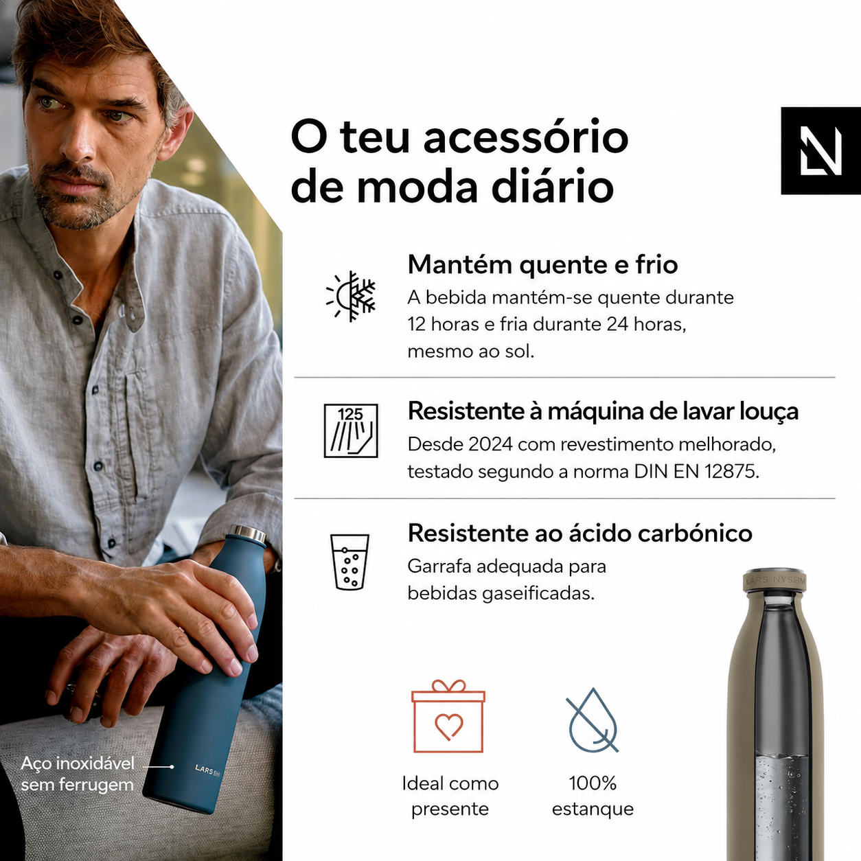 Garrafa Térmica Premium em Aço Inoxidável LARS NYSØM 1L