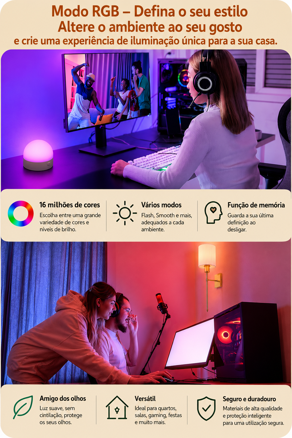 Conjunto de 2 Candeeiros de Parede LED Recarregáveis