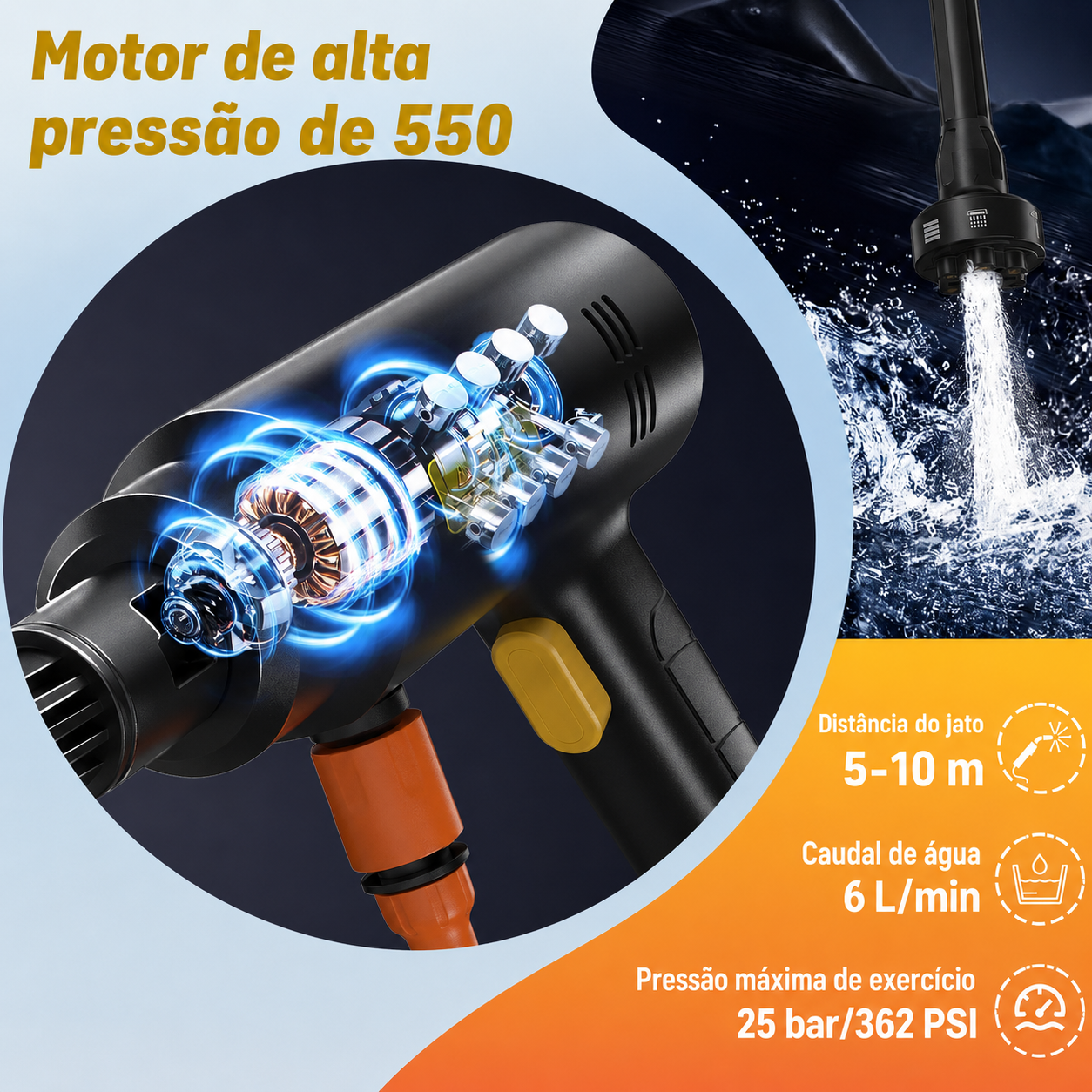 Lavadora de Alta Pressão Portátil Sem Fios Housiwill - Preto