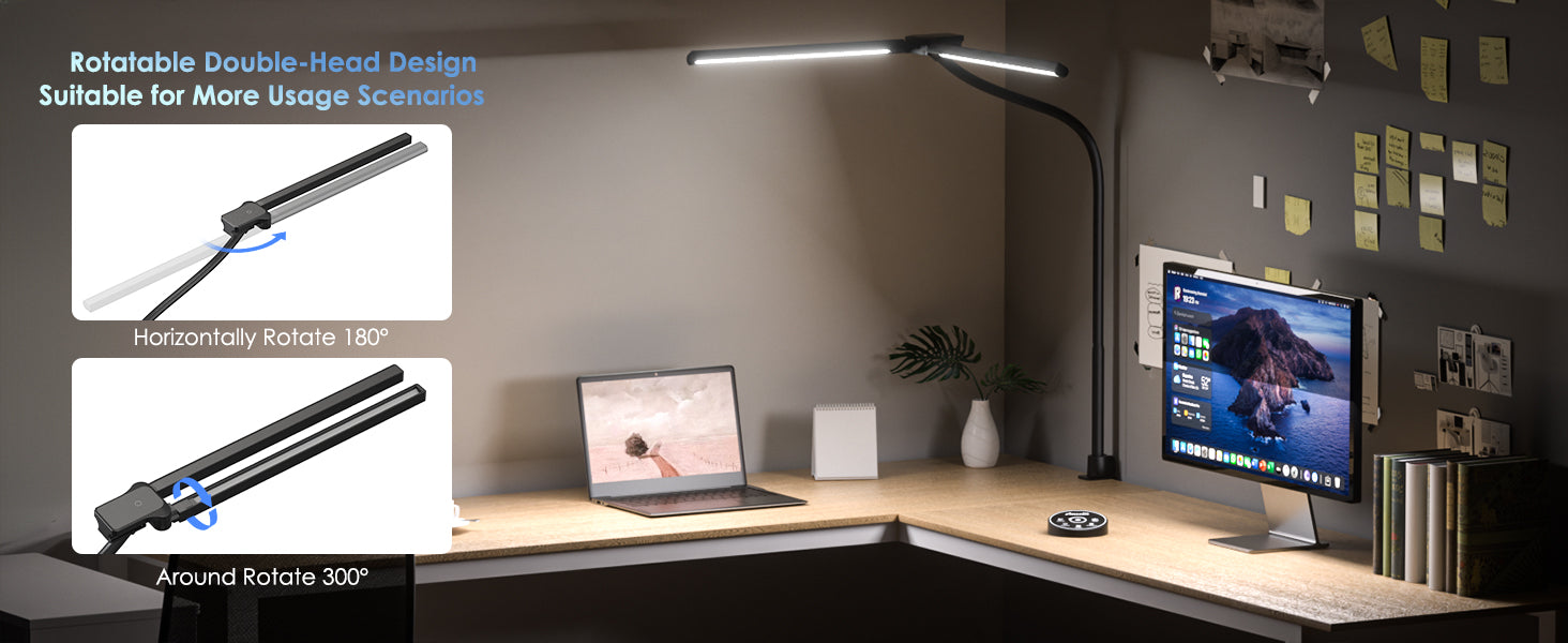 Candeeiro de mesa com controlo remoto, candeeiro LED de 80 cm para escritório em casa, luz de mesa de cabeçao dupla de 24 W, regulável e com temperatura de cor, luz para monitor de computador