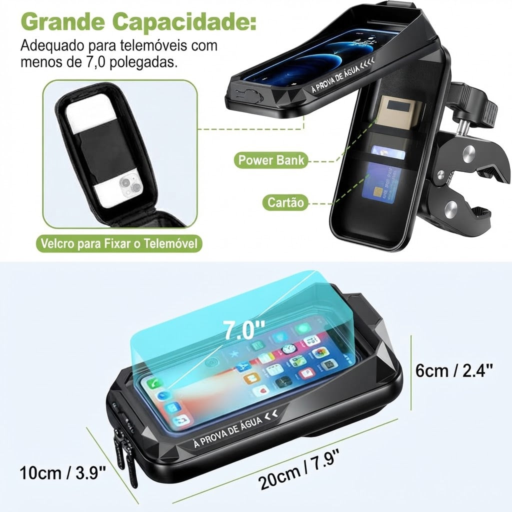 Suporte de Telemóvel para Moto à Prova de Água com Rotação de 360° Anti Vibração