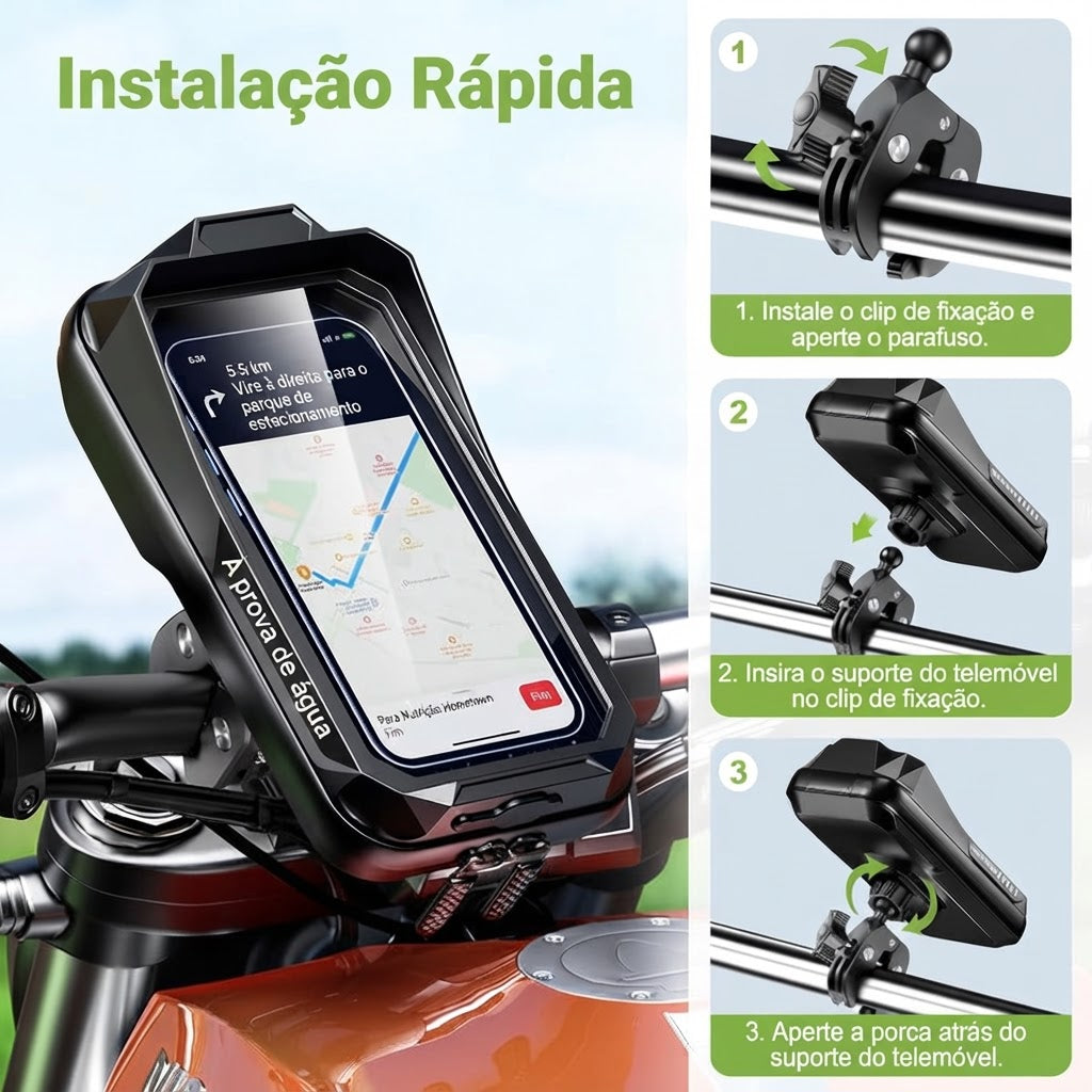 Suporte de Telemóvel para Moto à Prova de Água com Rotação de 360° Anti Vibração