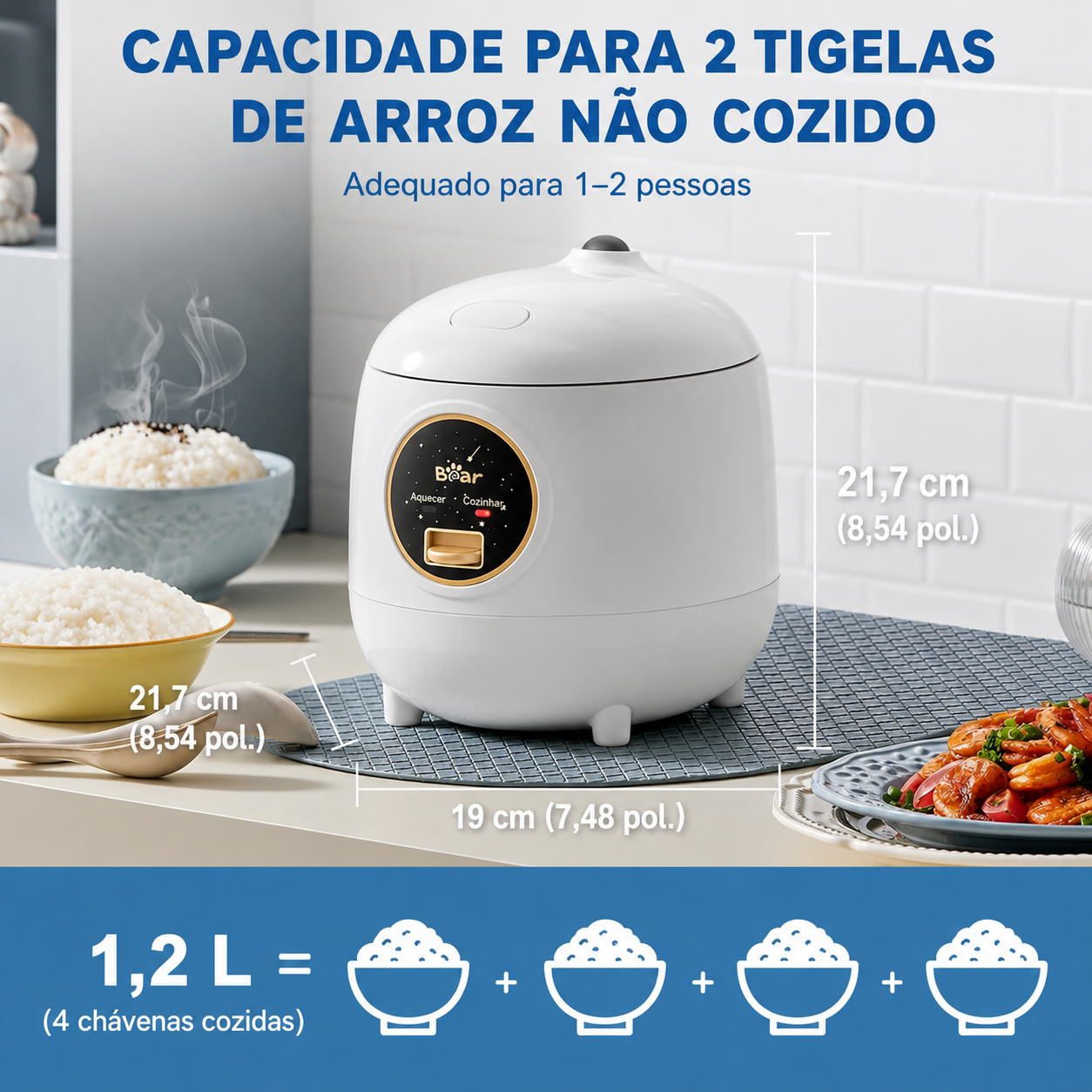 Mini Panela Elétrica de Arroz Bear 1,2L