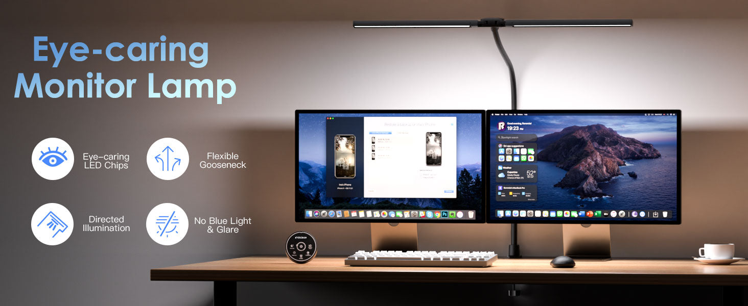 Candeeiro de mesa com controlo remoto, candeeiro LED de 80 cm para escritório em casa, luz de mesa de cabeçao dupla de 24 W, regulável e com temperatura de cor, luz para monitor de computador