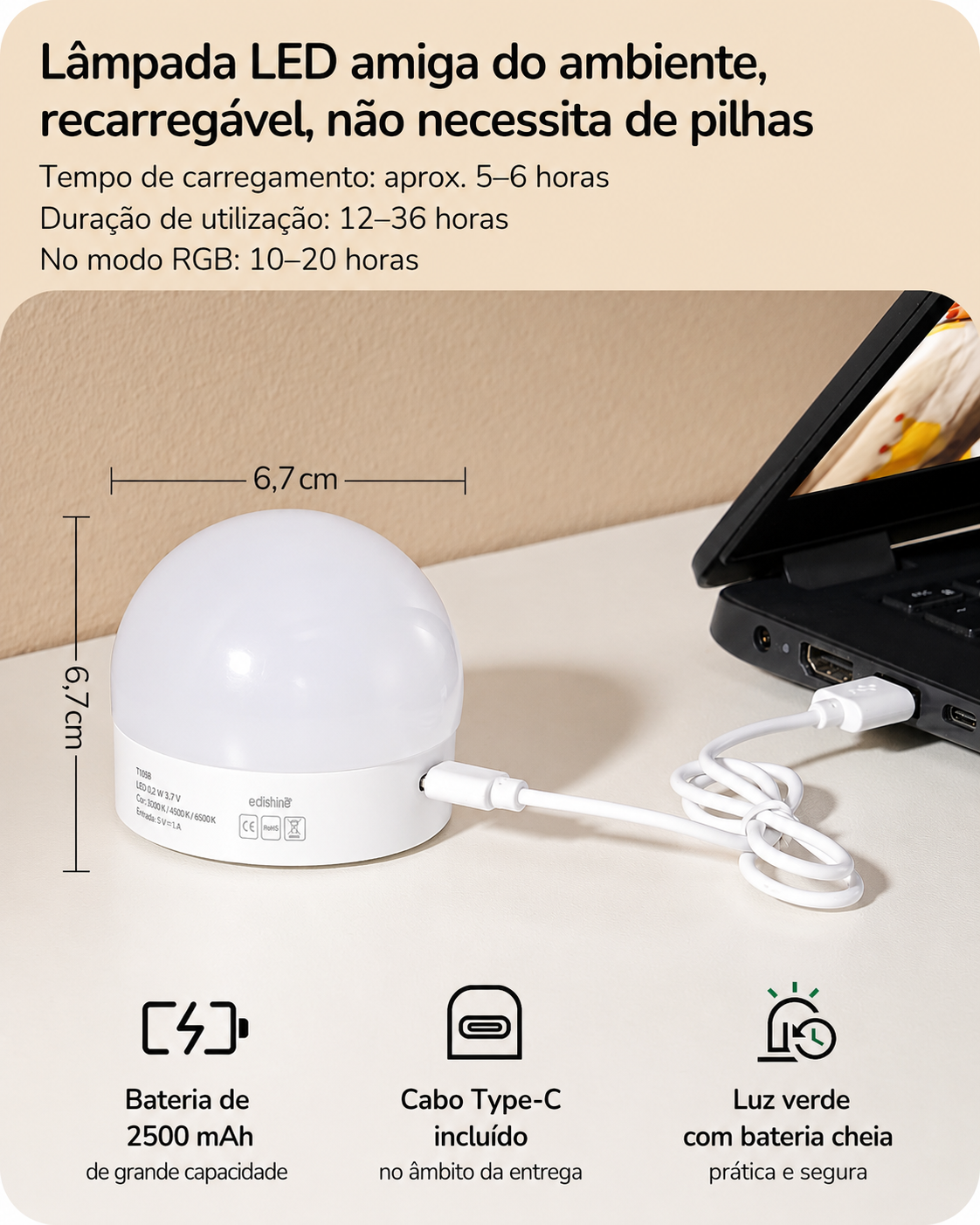 Conjunto de 2 Candeeiros de Parede LED Sem Fios EDISHINE