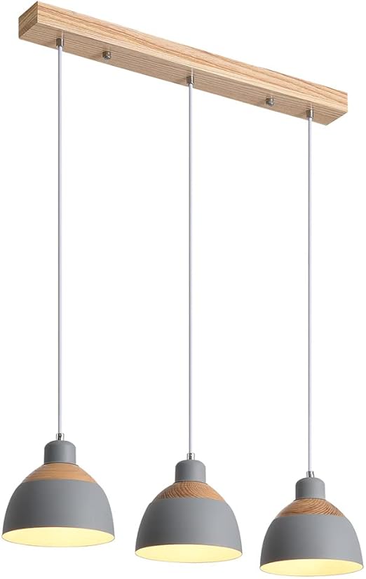 Beasiu-Eletro Pendant Lamp Vintage Wood Metal White Pendel Lamp Industry E27 Socket 3 Flame Pendant Light Height Adjustable Dining Table Lamp for Dining Kitchen Cafe Thekee Decor Blankets Lighting [Energy Class A]