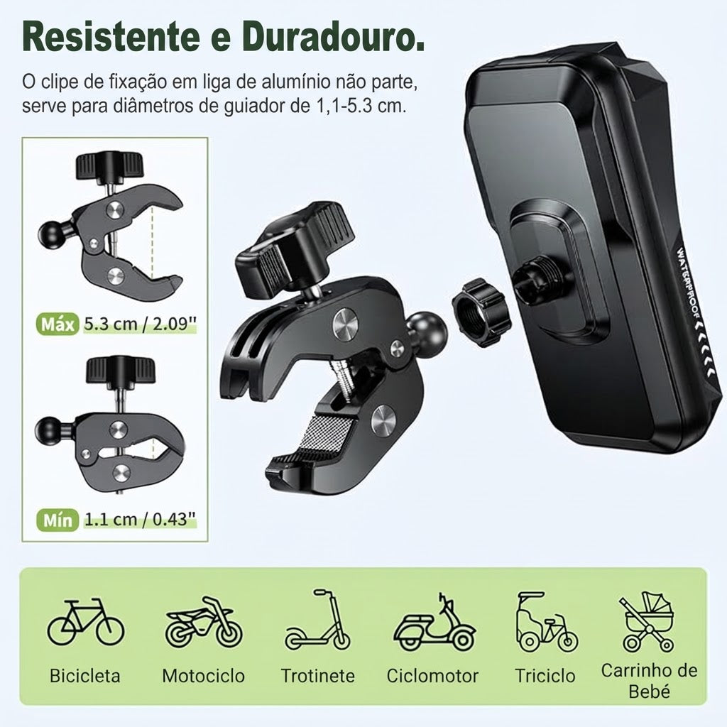 Suporte de Telemóvel para Moto à Prova de Água com Rotação de 360° Anti Vibração