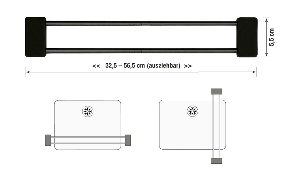 Sanni Shoo Suporte para panos de cozinha Drip.Line, organizador de lava-loiças, suporte flexível para panos de cozinha, organizador de panos de cozinha, aço preto, preto