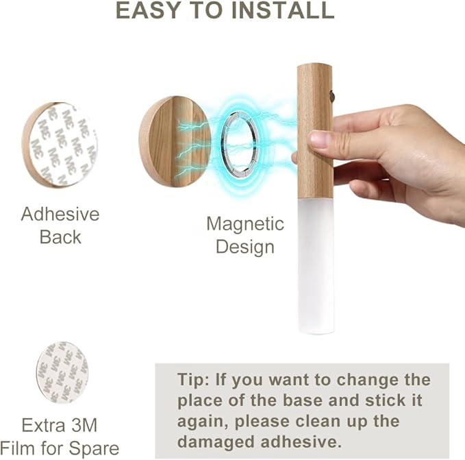 Candeeiro de Parede Recarregável USB em Madeira com Sensor de Movimento