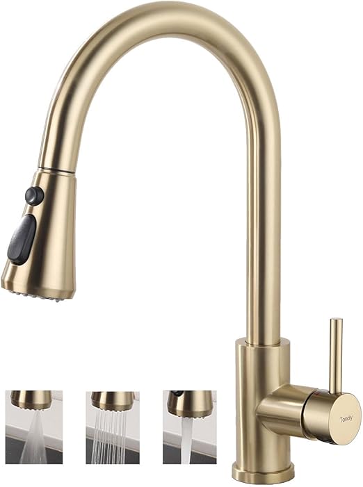 Torneira de Cozinha Dourada - Misturadora com 3 modos - Giratória 360