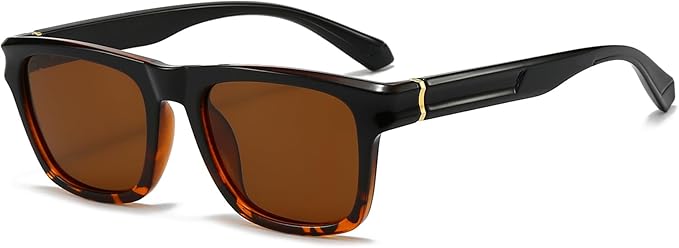 Óculos de Sol Retangulares Polarizados Unissexo Castanho (Amber)-  Estilo Retro Classico