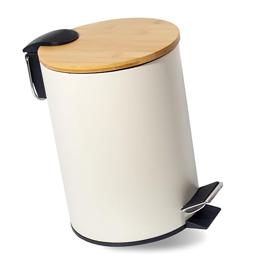 Caixote de Lixo Metálico 3L com Tampa de Bambu