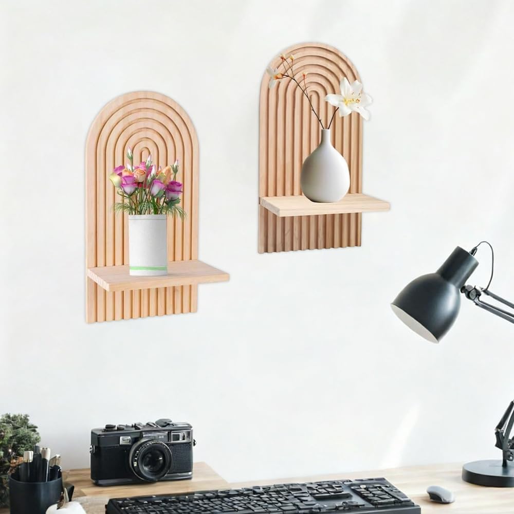 Conjunto de 2 Prateleiras Boho Arco-Íris em Madeira