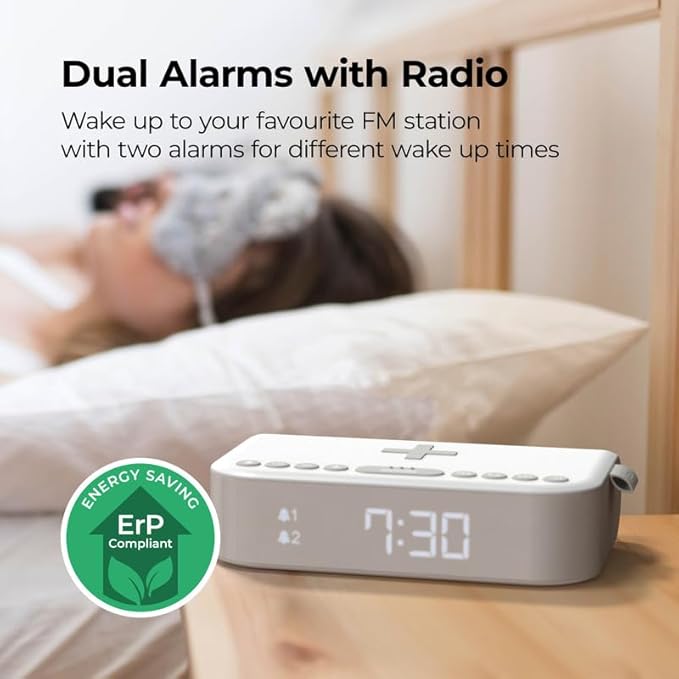 Despertador com Carregamento Sem Fios, Rádio FM e Coluna Bluetooth