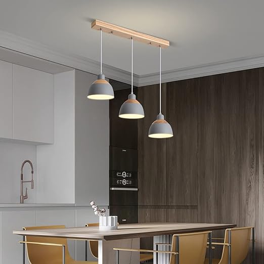 Beasiu-Eletro Pendant Lamp Vintage Wood Metal White Pendel Lamp Industry E27 Socket 3 Flame Pendant Light Height Adjustable Dining Table Lamp for Dining Kitchen Cafe Thekee Decor Blankets Lighting [Energy Class A]