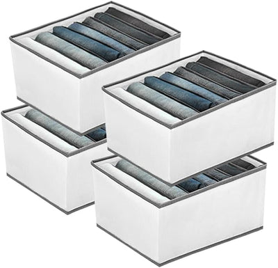 Pacote com 4 Organizadores de Guarda-Roupas – 7 Divisórias Dobráveis para Jeans, Calças, Camisas e Leggings