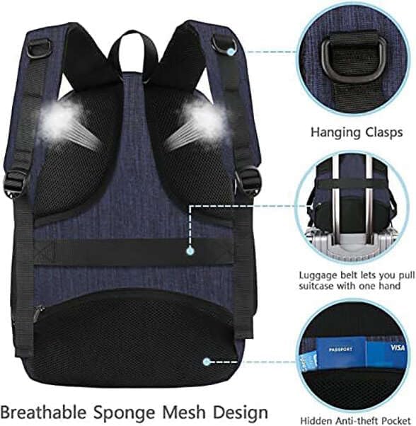 MATEIN Mochila Escolar 15,6” com Porta USB | Mochila para Portátil | Bolsa para Homem e Rapaz | Ideal para Escola, Trabalho e Viagens – Azul