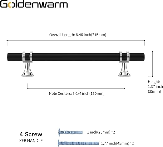 Pack de 10 Puxadores de Móveis 160 mm (Preto com Prateado)