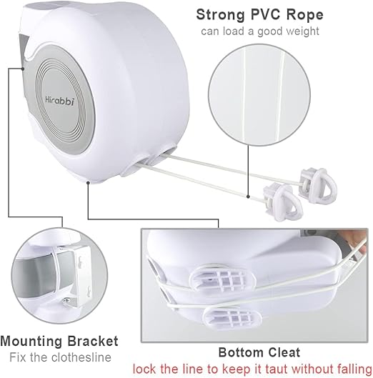 Estendal Retráctil Duplo 30m HOXSURY – Interior e Exterior, Resistente, Parede