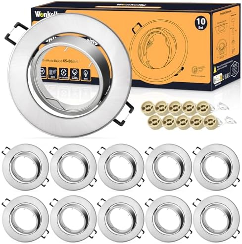 10 Spots GU10 Recarregáveis Aço Inox Escovado 68mm Foco