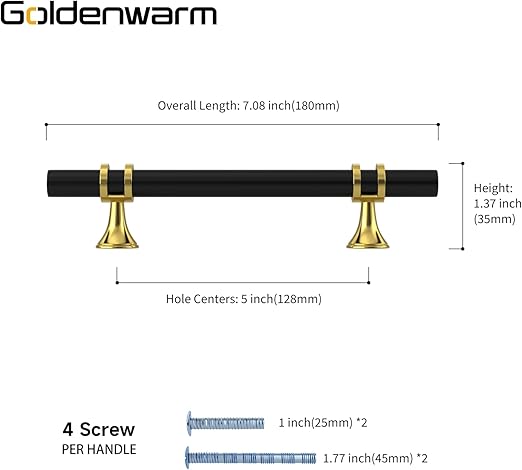 Pack de 4 Puxadores de Móveis 128 mm (Preto com Dourado)