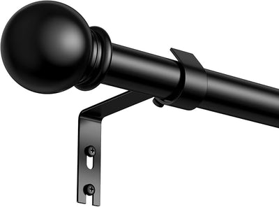 Varão de Cortina Extensível 76–305 cm Metal, Preto Mate, Tampas Redondas, Suporte de Parede