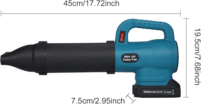 Soprador Jet Fan 35.000 rpm 21V – Removedor de Pó, Folhas e Neve | Com Bateria 1500 mAh, Botão One-Key e 3 Bicos de Extensão