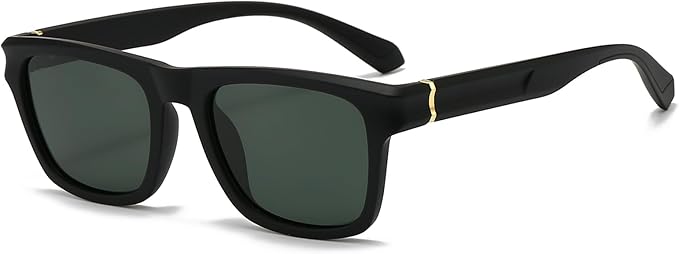 Óculos de Sol Retangulares Polarizados Unissexo Preto-  Estilo Retro Classico
