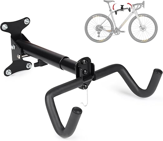 Bicycle wall mount, wall mount bicycle, bicycle holder, adjustable angle and wall distance, extra soft padding and helmet mount.