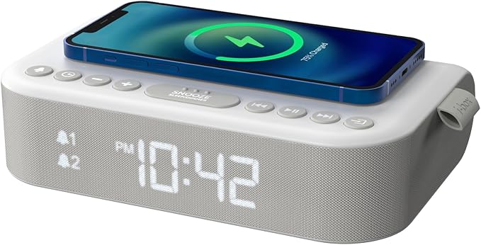 Despertador com Carregamento Sem Fios, Rádio FM e Coluna Bluetooth
