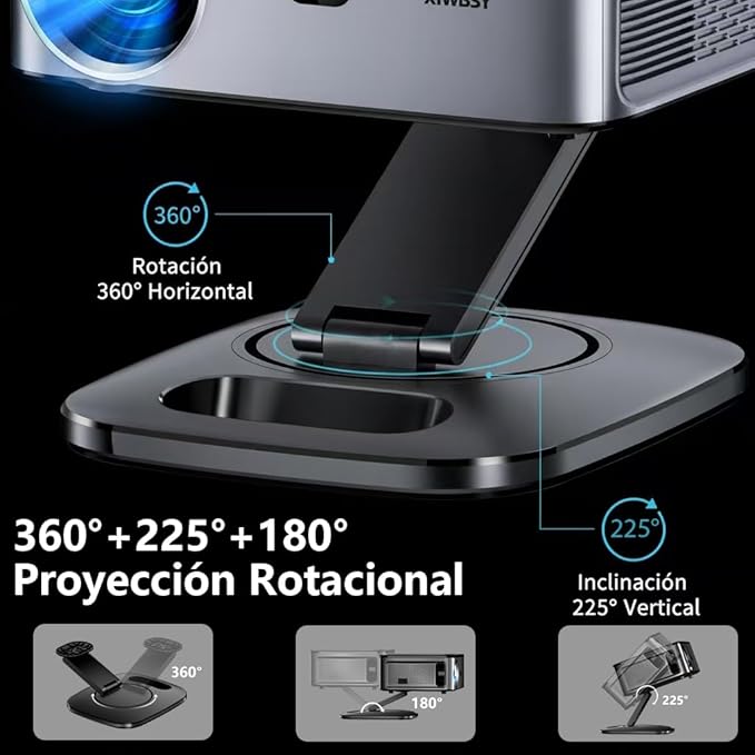 Projetor 4K XIWBSY com Google TV, 1500 ANSI, Suporte Giratório 360°, WiFi 6 e Bluetooth 5.3, Controle por Voz, Portátil