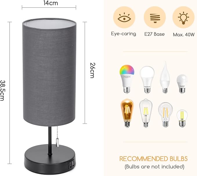 Candeeiro de mesa com 2 portas USB