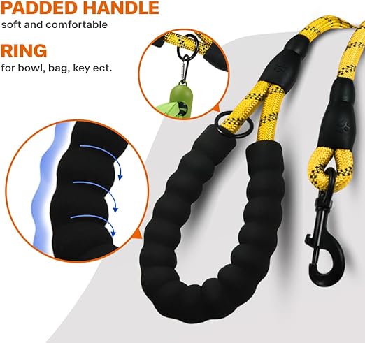 Trela para Cão em Corda de Nylon com Pega Acolchoada - 150 cm x 1 cm – Amarela