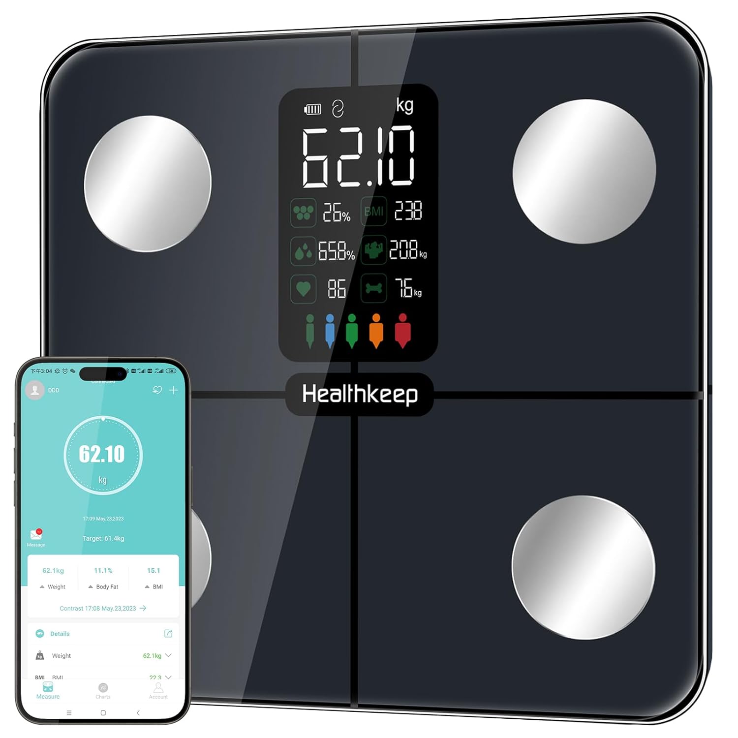 Balança Inteligente Healthkeep com Monitorização Corporal e Ritmo Cardíaco