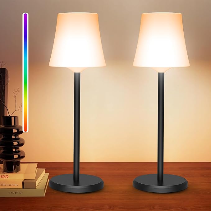 Conjunto de 2 Candeeiros de Mesa LED Sem Fios – Recarregáveis, RGB e 3 Temperaturas de Luz