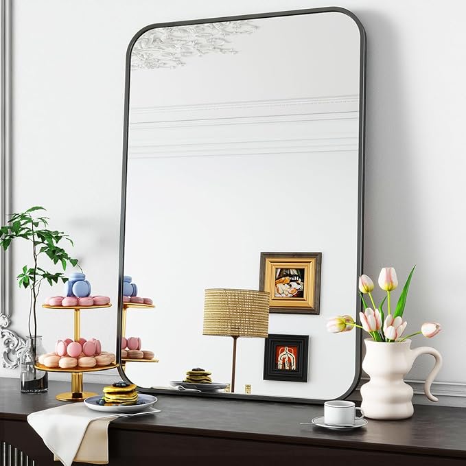 Espelho de Parede Retangular Koonmi 75x122 cm – Moldura Preta Minimalista