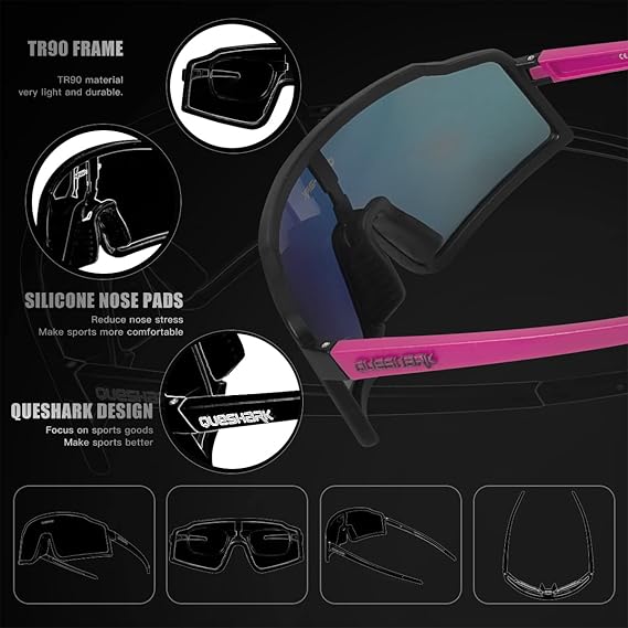 Óculos Desportivos Polarizados Queshark com 3 Lentes Intercambiáveis