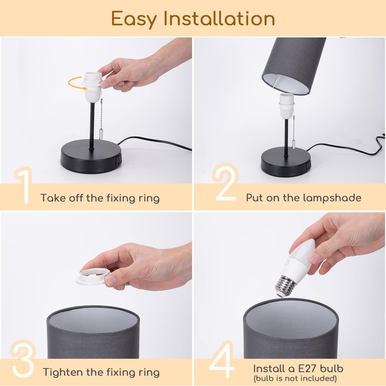 Candeeiro de mesa com 2 portas USB