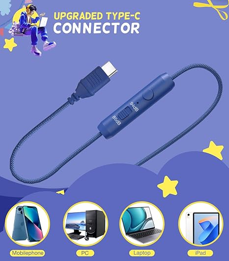 Auscultadores Infantis USB-C com LED e Microfone – Azul