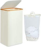 esto de Roupa Suja Dobrável XL em Bambu com Tampa e Saco Interior – 100 L (Bege)