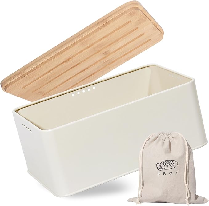 Caixa de Pão com Tábua de Corte Theo&Cleo – Ventilação Natural e Saco de Linho