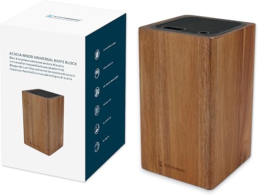 Suporte Universal em Madeira de Acácia para Facas com Slots para Tesoura e Afiador KITCHENDAO  Sem Facas