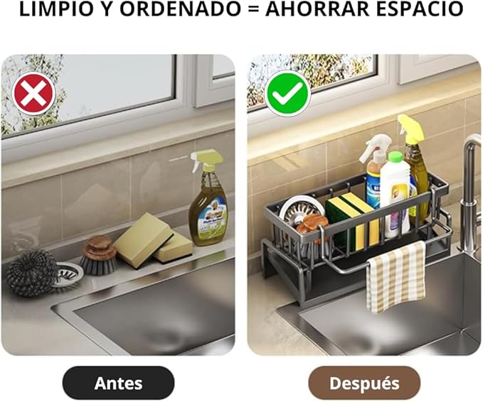 Organizador de Lava-loiça em Aço Carbono – Suporte com Ventosas Antiderrapantes