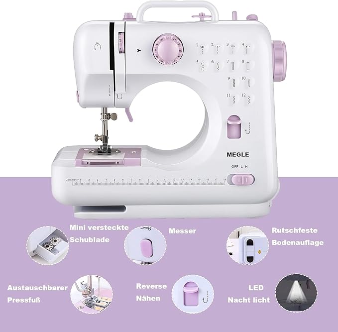 Máquina de Costura MEGLE FHSM-505 com Pedal e 12 Pontos