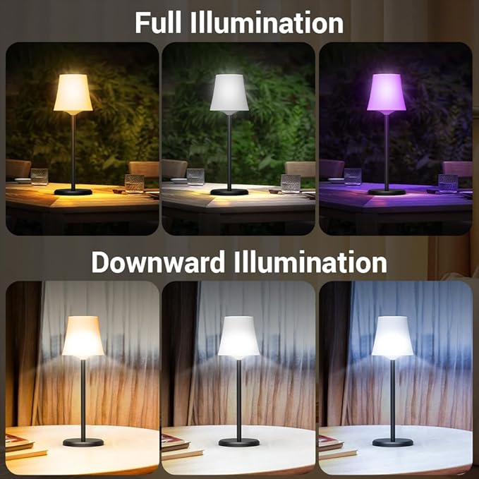 Conjunto de 2 Candeeiros de Mesa LED Sem Fios – Recarregáveis, RGB e 3 Temperaturas de Luz